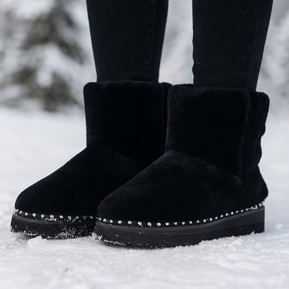 Alexander Wang SZ 8 Yumi Black Shearling Boots Silver Studs - Picture 1 of 10